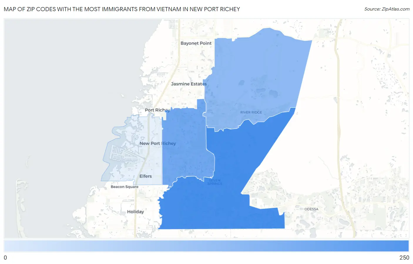Zip Codes with the Most Immigrants from Vietnam in New Port Richey Map