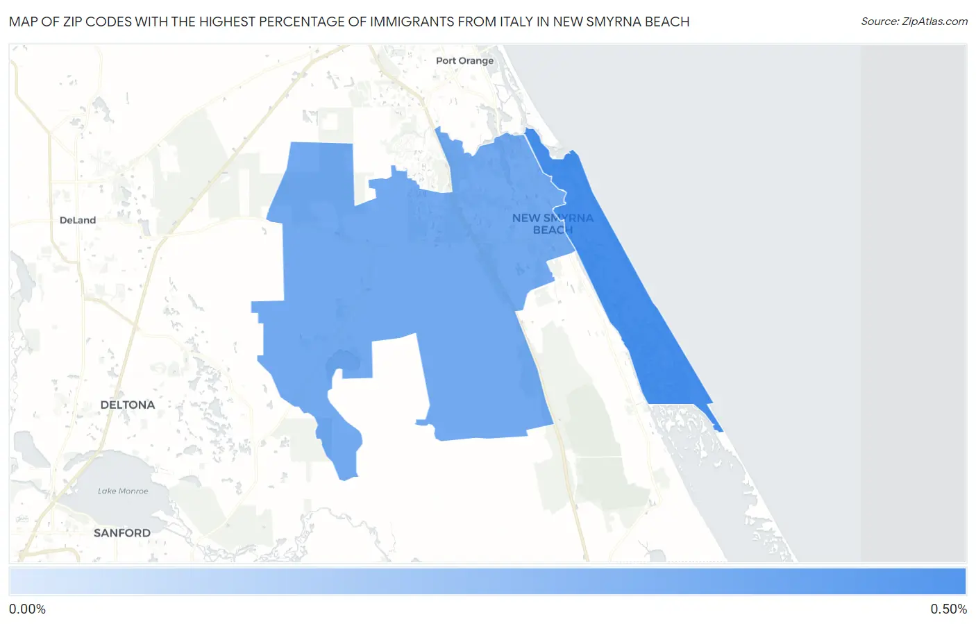 Zip Codes with the Highest Percentage of Immigrants from Italy in New Smyrna Beach Map