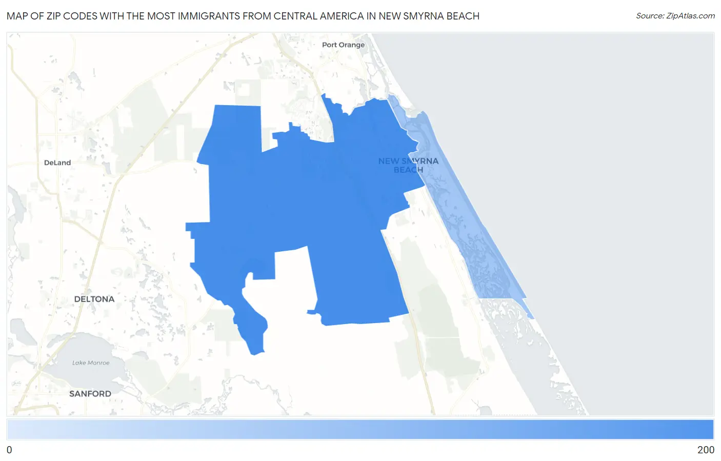 Zip Codes with the Most Immigrants from Central America in New Smyrna Beach Map