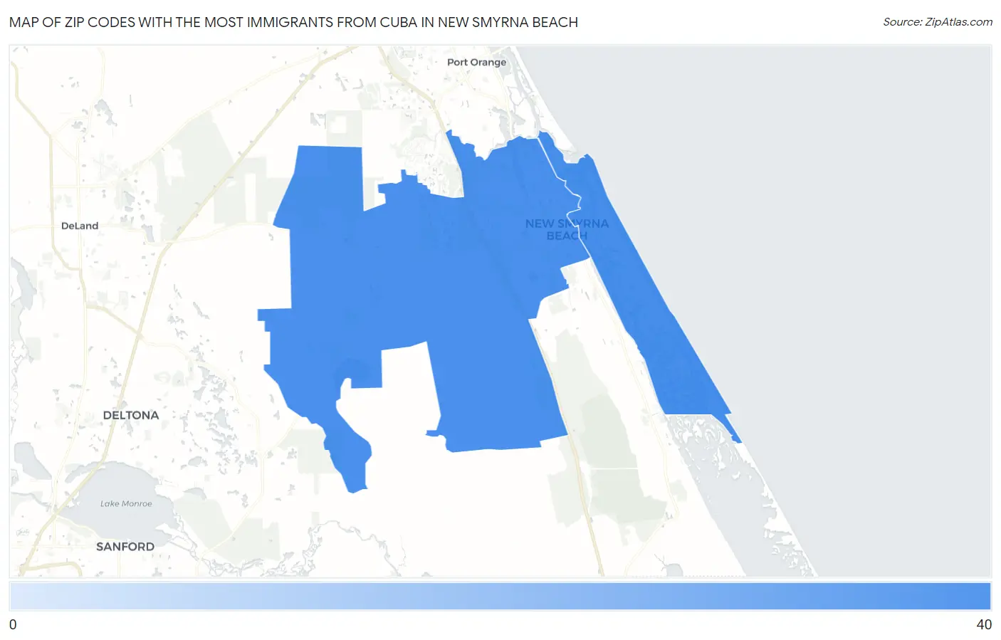 Zip Codes with the Most Immigrants from Cuba in New Smyrna Beach Map