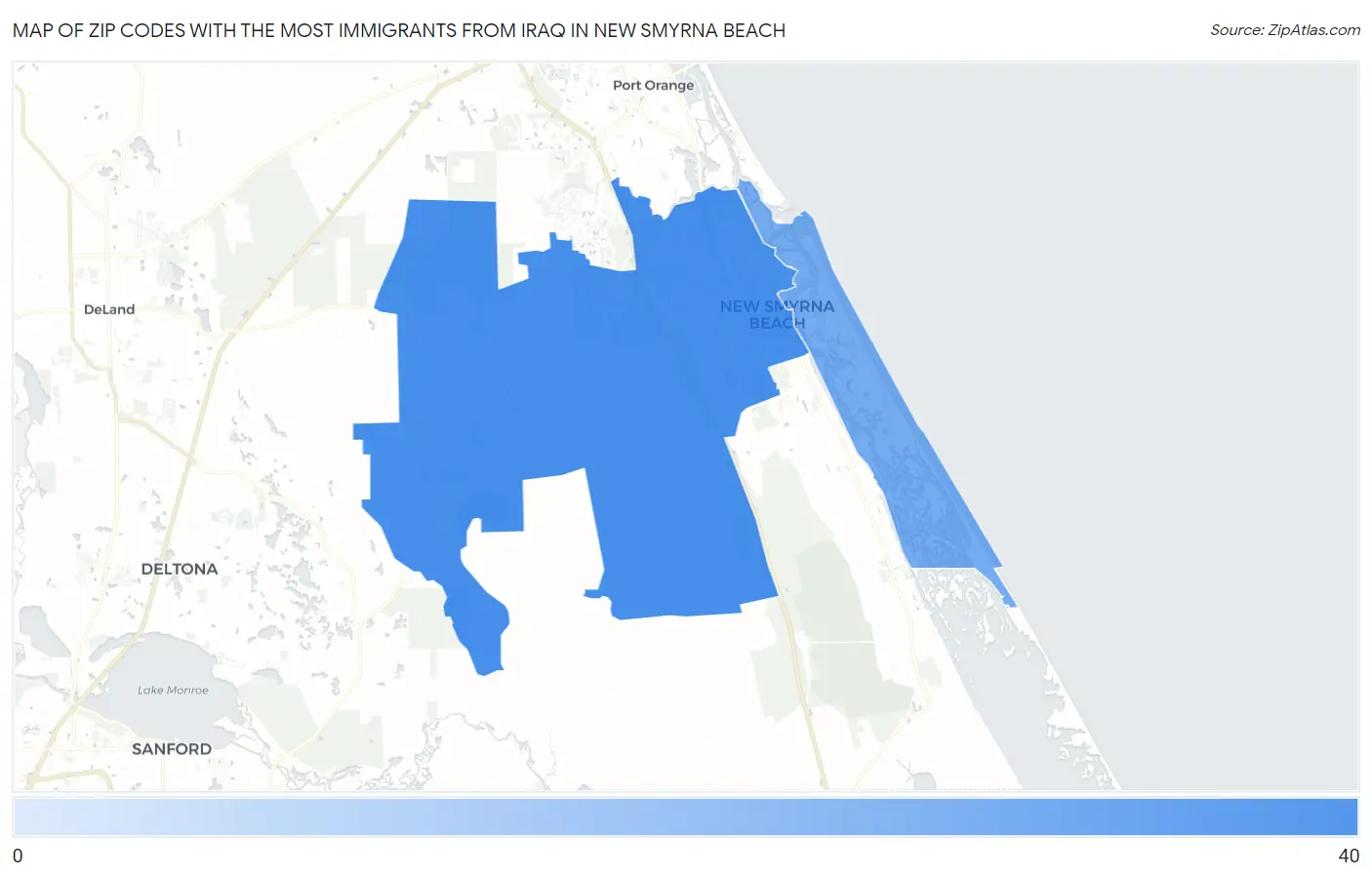 Zip Codes with the Most Immigrants from Iraq in New Smyrna Beach Map