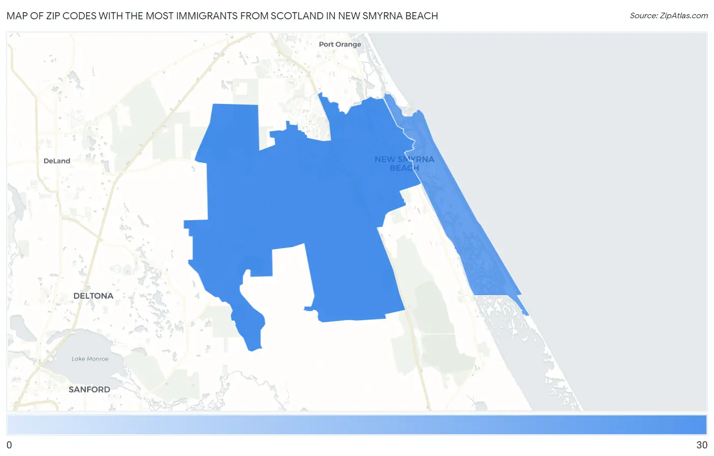 Zip Codes with the Most Immigrants from Scotland in New Smyrna Beach Map