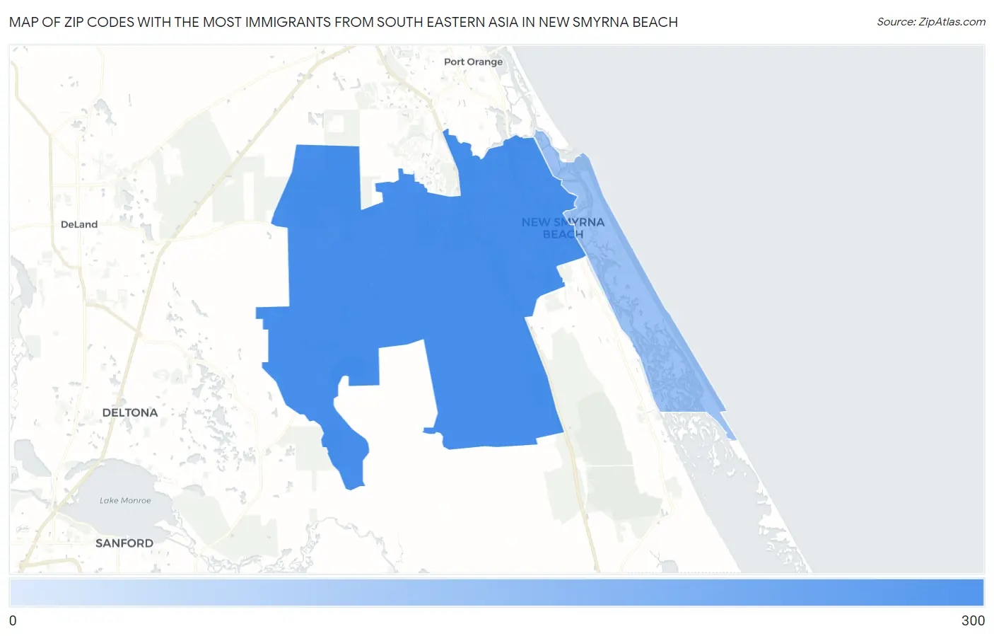 Zip Codes with the Most Immigrants from South Eastern Asia in New Smyrna Beach Map