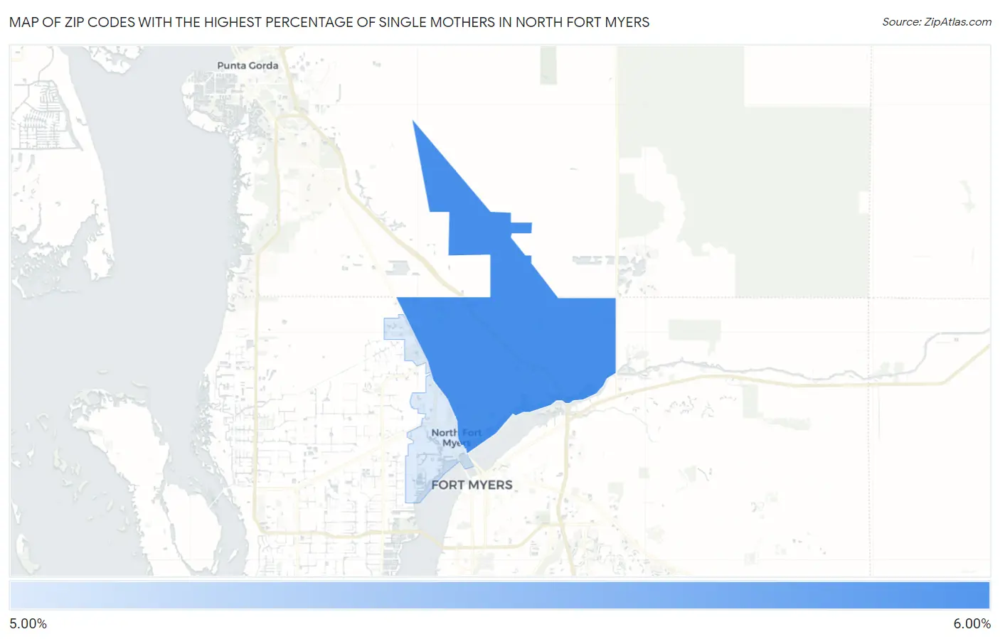 Zip Codes with the Highest Percentage of Single Mothers in North Fort Myers Map