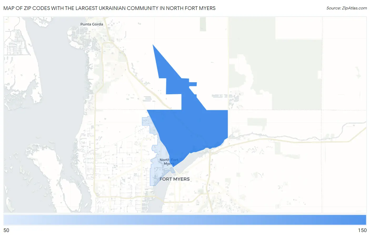 Zip Codes with the Largest Ukrainian Community in North Fort Myers Map
