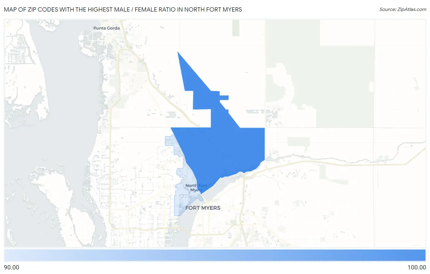 Zip Codes with the Highest Male / Female Ratio in North Fort Myers Map