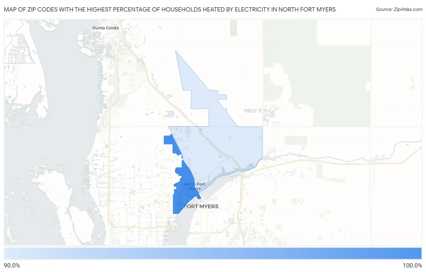 Zip Codes with the Highest Percentage of Households Heated by Electricity in North Fort Myers Map