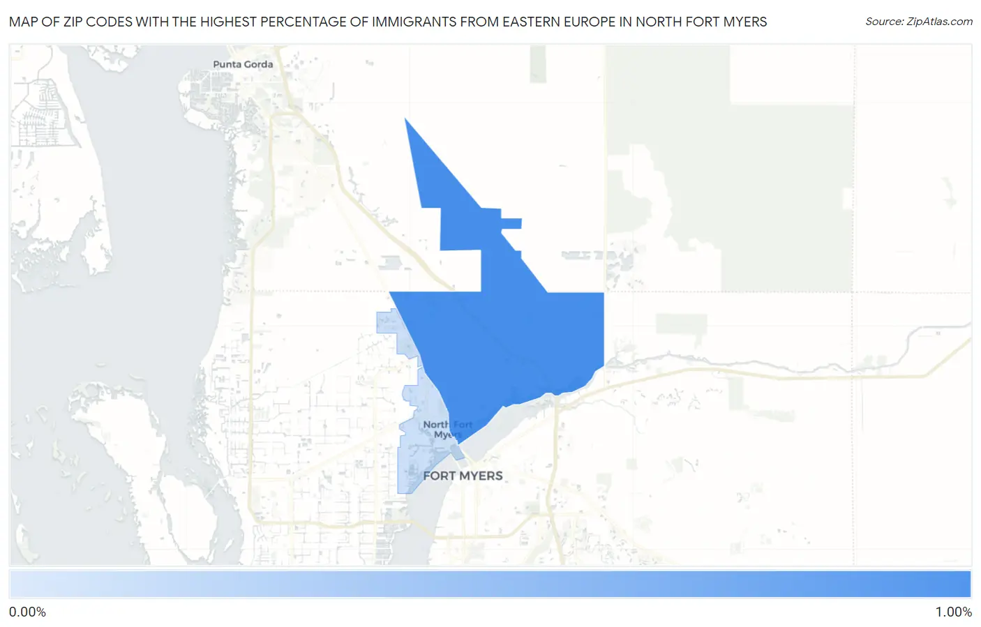 Zip Codes with the Highest Percentage of Immigrants from Eastern Europe in North Fort Myers Map