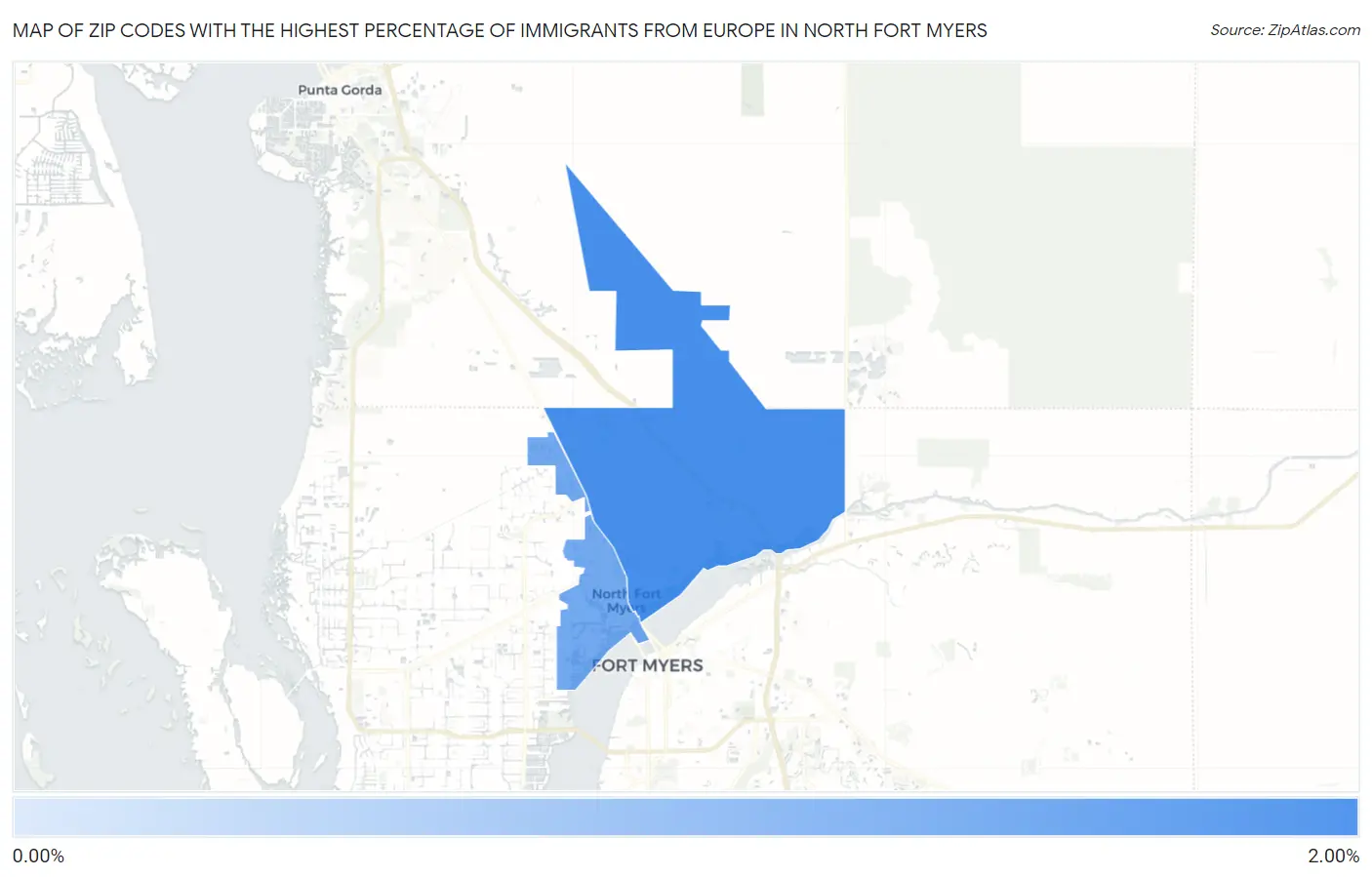 Zip Codes with the Highest Percentage of Immigrants from Europe in North Fort Myers Map
