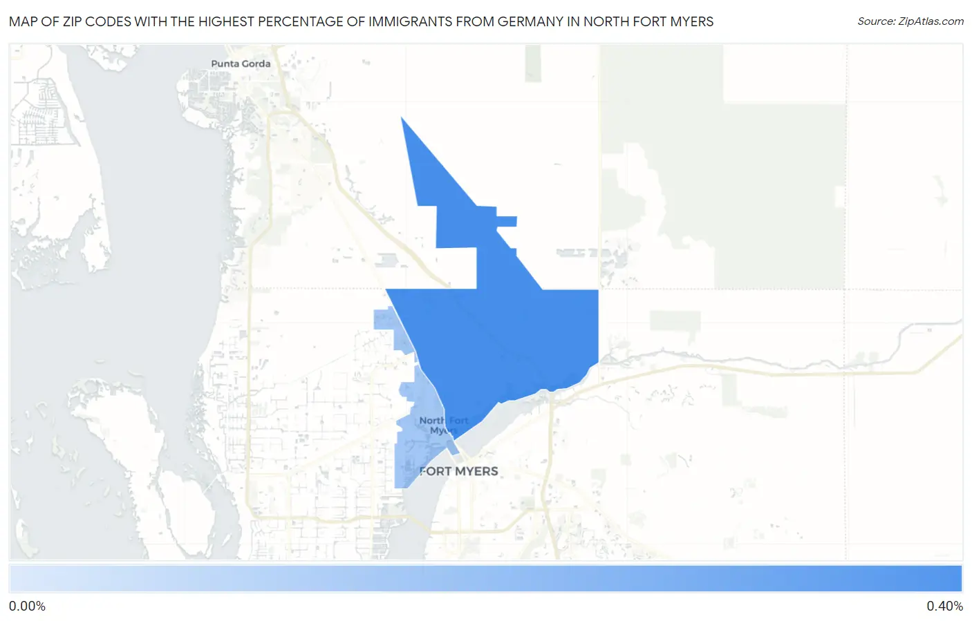 Zip Codes with the Highest Percentage of Immigrants from Germany in North Fort Myers Map