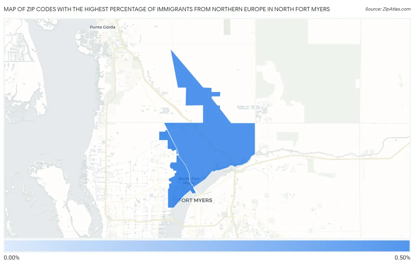Zip Codes with the Highest Percentage of Immigrants from Northern Europe in North Fort Myers Map