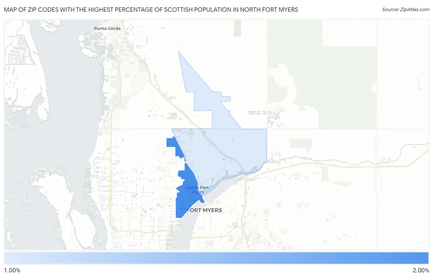 Zip Codes with the Highest Percentage of Scottish Population in North Fort Myers Map