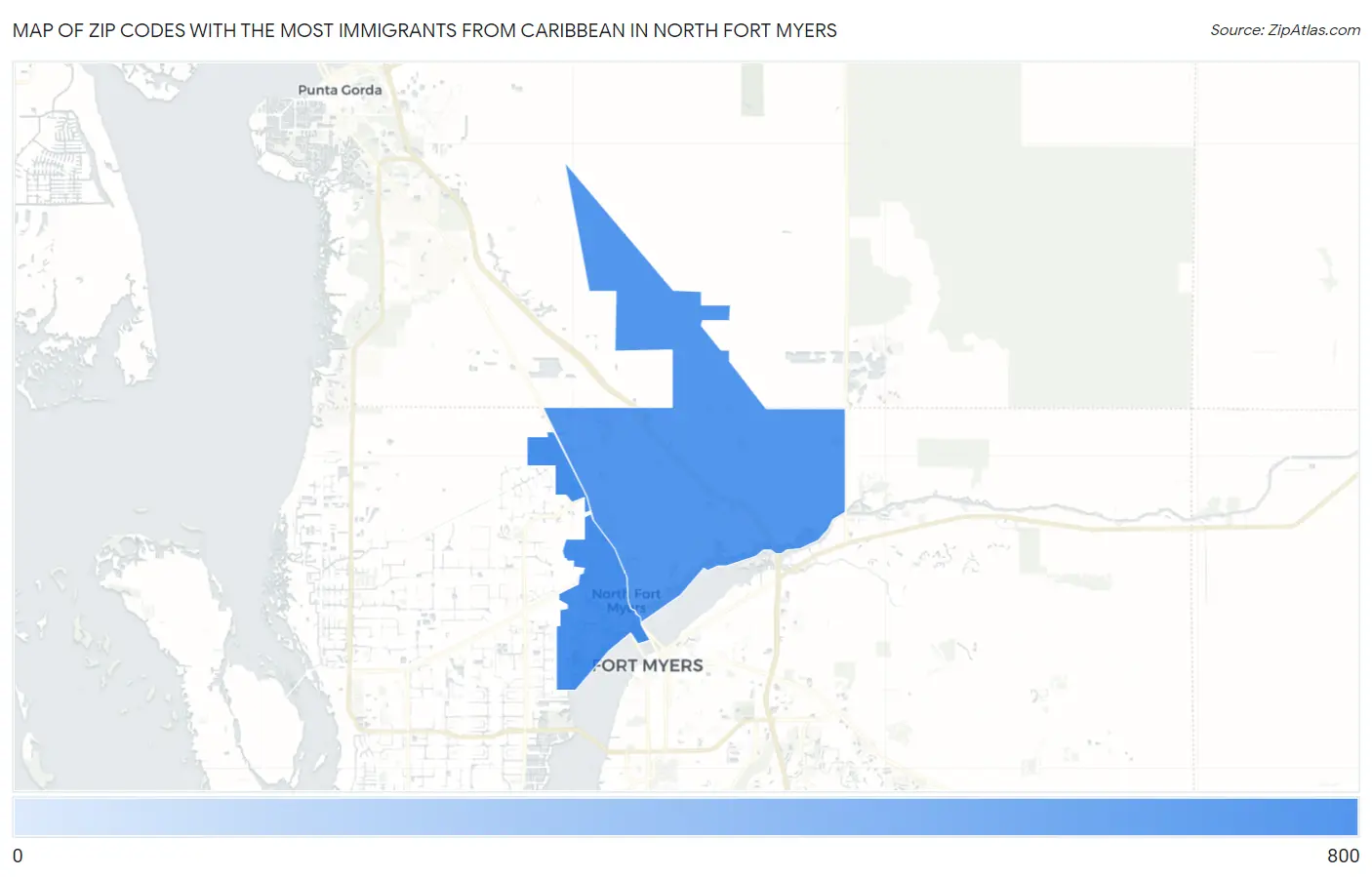 Zip Codes with the Most Immigrants from Caribbean in North Fort Myers Map