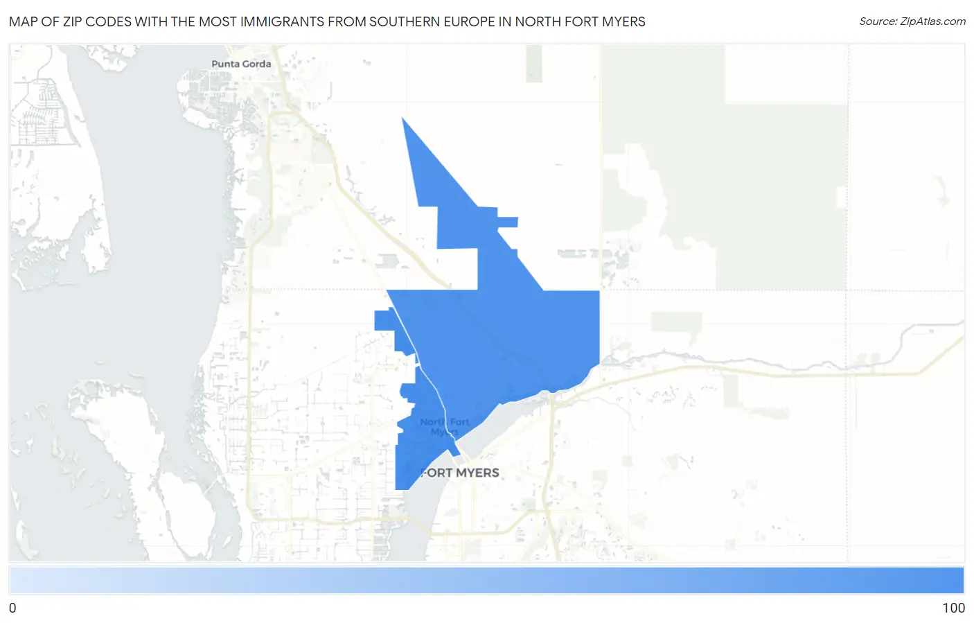 Zip Codes with the Most Immigrants from Southern Europe in North Fort Myers Map