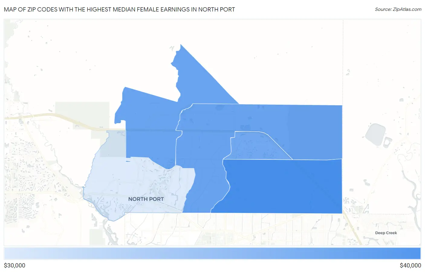 Zip Codes with the Highest Median Female Earnings in North Port Map