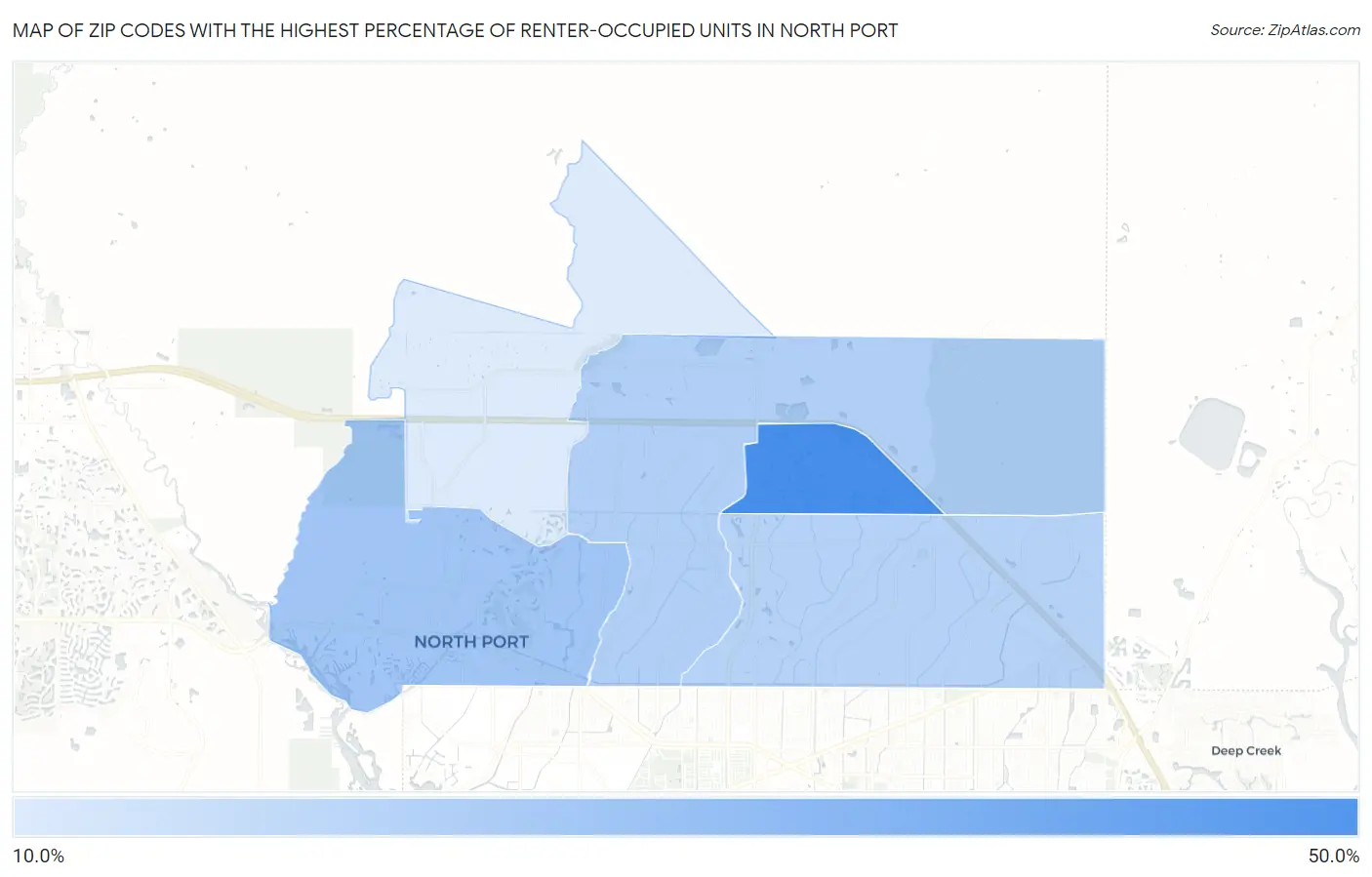 Zip Codes with the Highest Percentage of Renter-Occupied Units in North Port Map