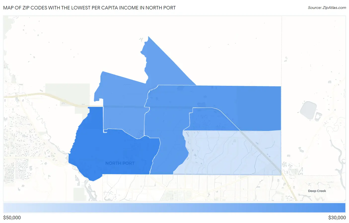 Zip Codes with the Lowest Per Capita Income in North Port Map