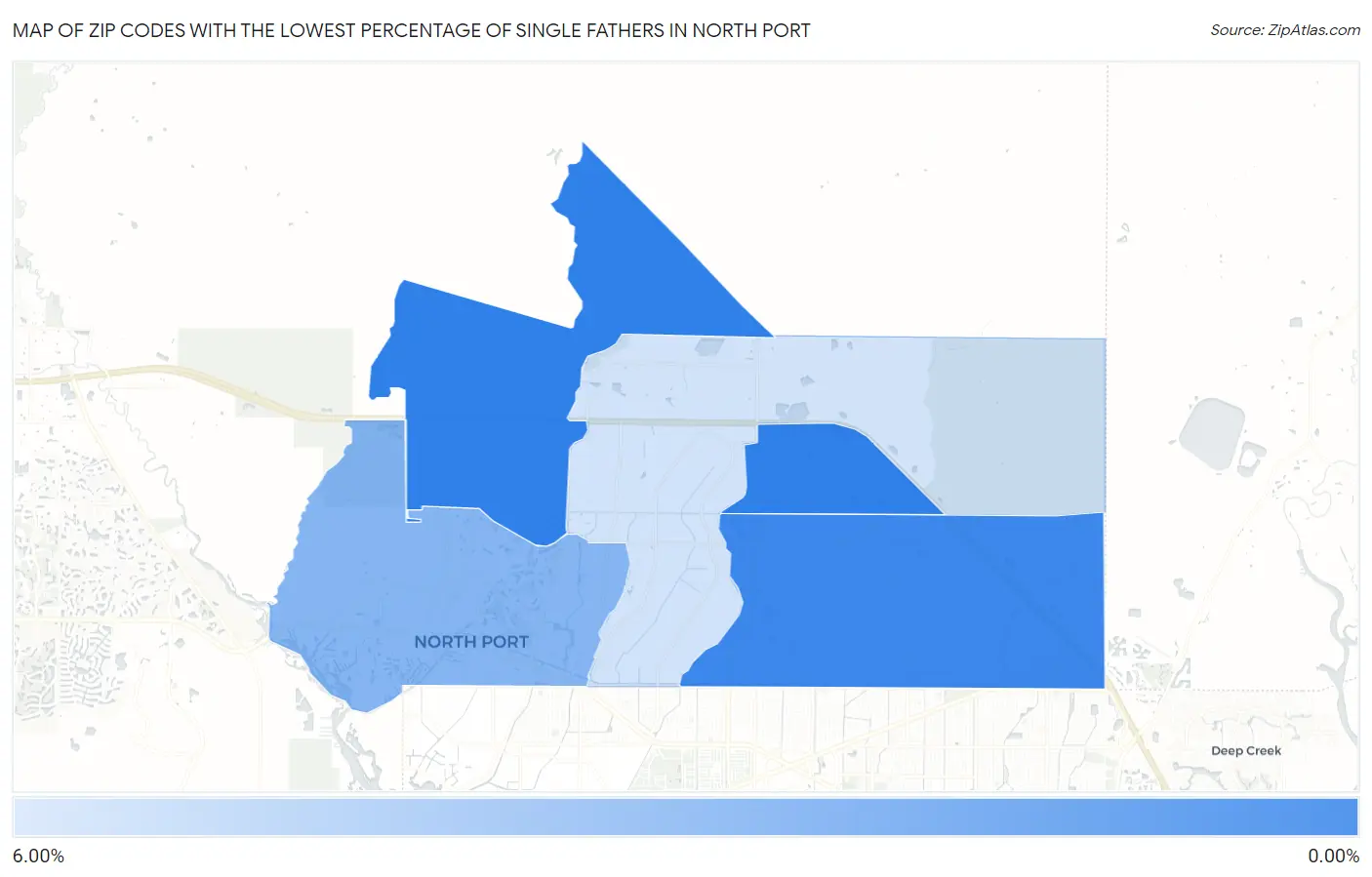 Zip Codes with the Lowest Percentage of Single Fathers in North Port Map