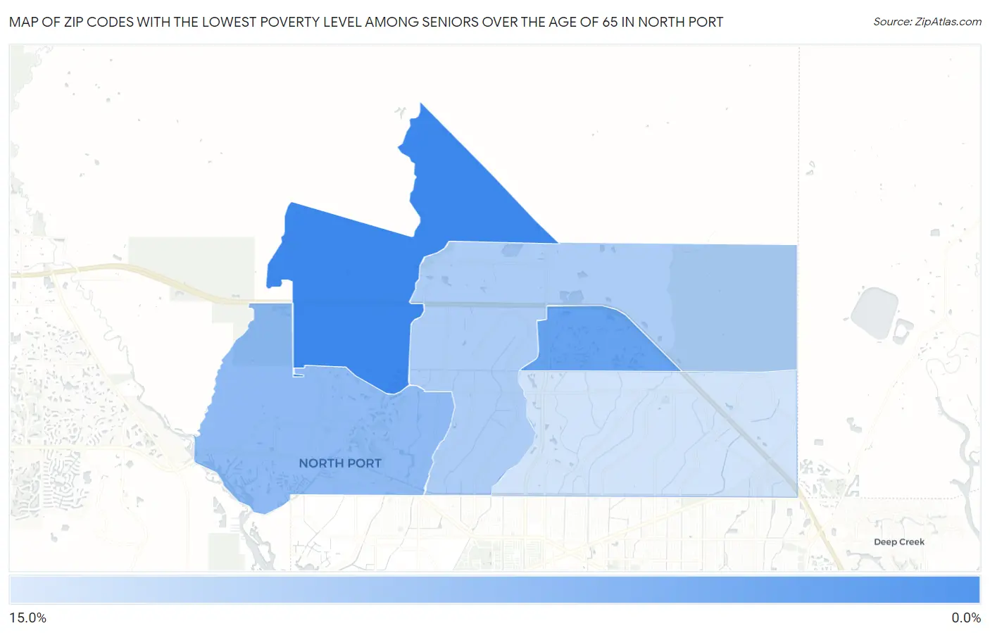 Zip Codes with the Lowest Poverty Level Among Seniors Over the Age of 65 in North Port Map