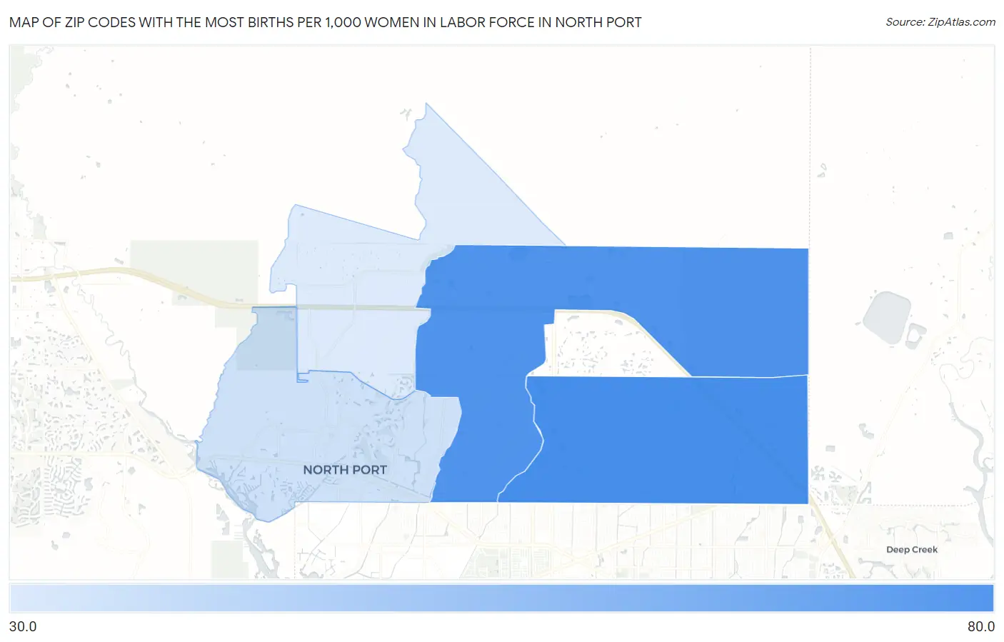 Zip Codes with the Most Births per 1,000 Women in Labor Force in North Port Map