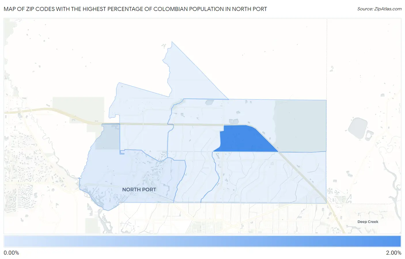 Zip Codes with the Highest Percentage of Colombian Population in North Port Map