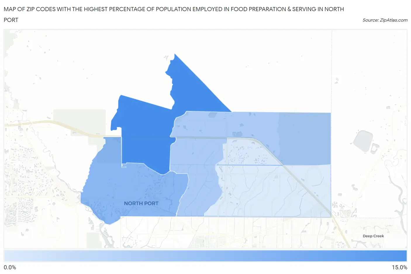 Zip Codes with the Highest Percentage of Population Employed in Food Preparation & Serving in North Port Map
