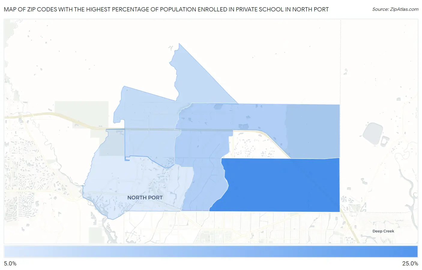 Zip Codes with the Highest Percentage of Population Enrolled in Private School in North Port Map