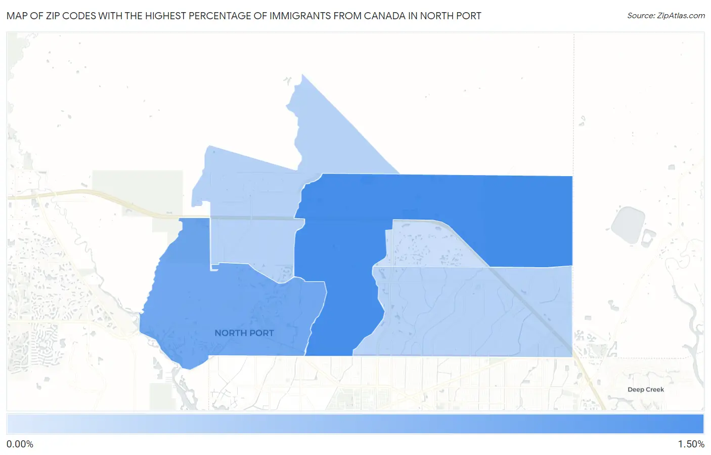 Zip Codes with the Highest Percentage of Immigrants from Canada in North Port Map