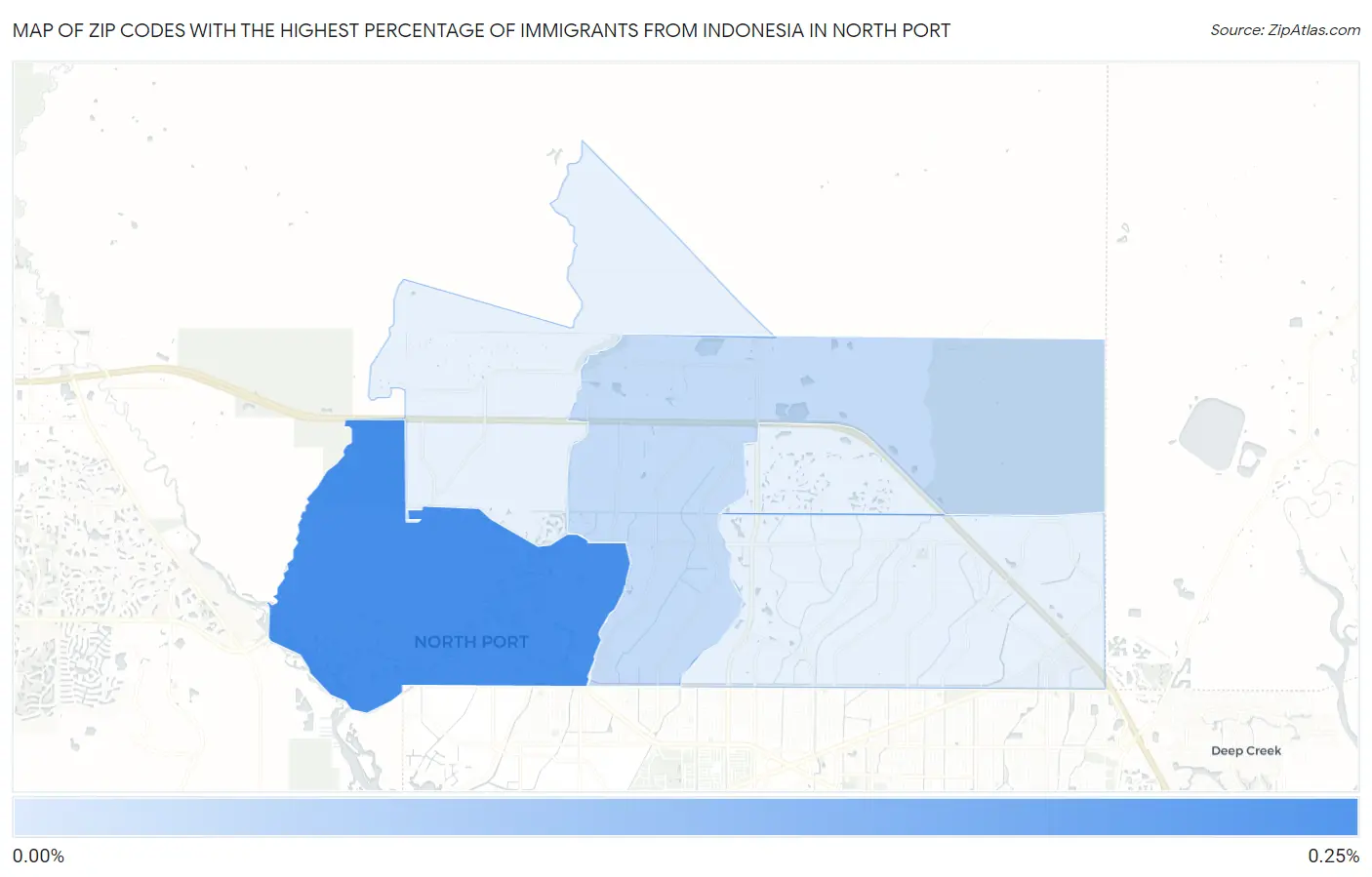 Zip Codes with the Highest Percentage of Immigrants from Indonesia in North Port Map