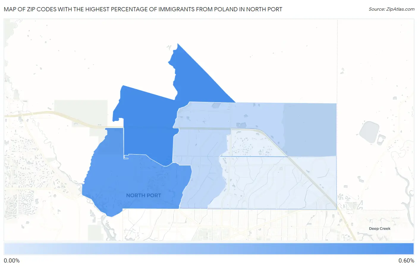 Zip Codes with the Highest Percentage of Immigrants from Poland in North Port Map