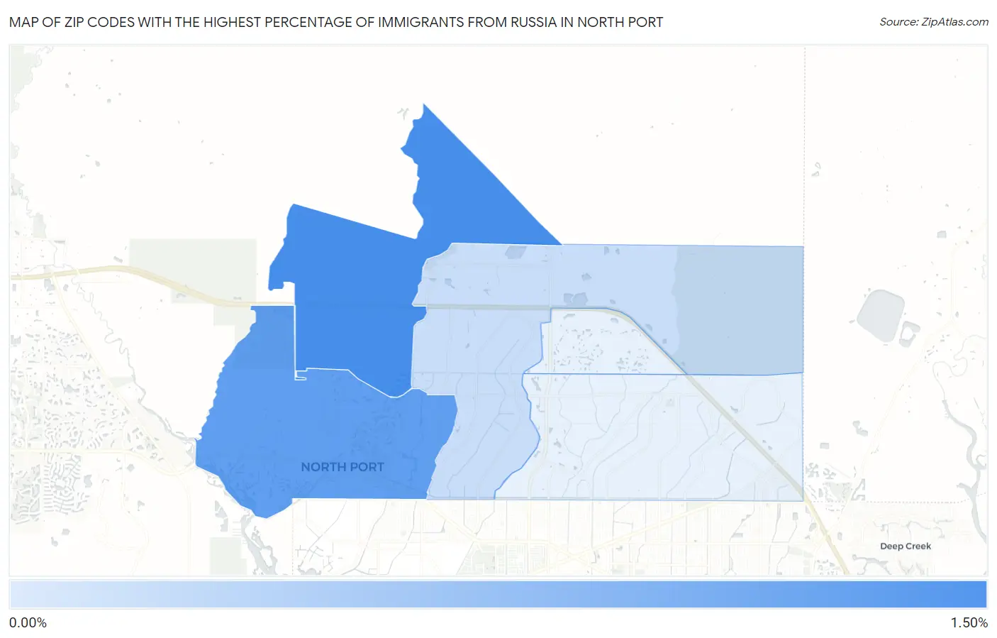 Zip Codes with the Highest Percentage of Immigrants from Russia in North Port Map