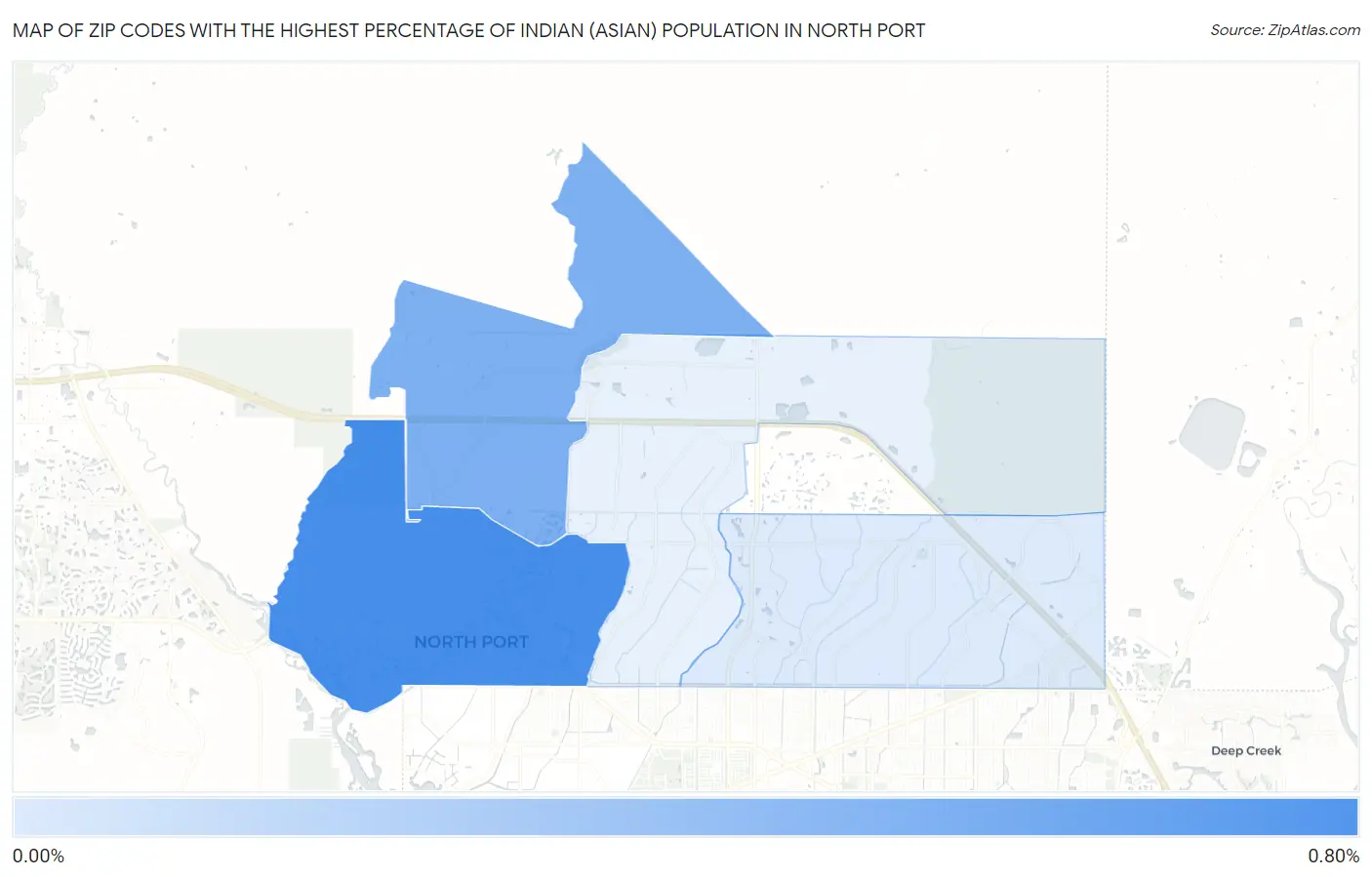 Zip Codes with the Highest Percentage of Indian (Asian) Population in North Port Map