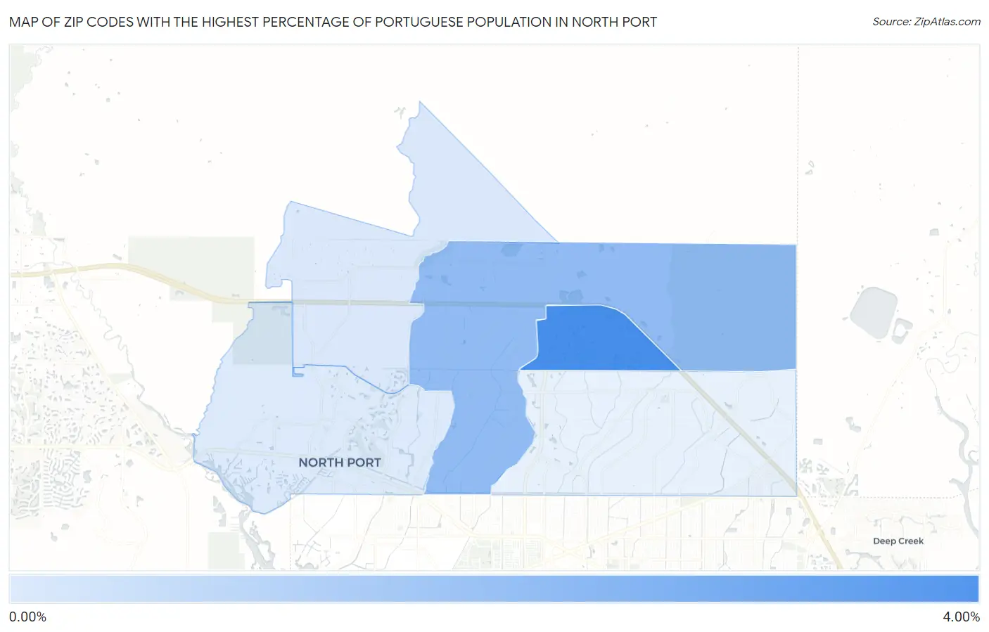 Zip Codes with the Highest Percentage of Portuguese Population in North Port Map