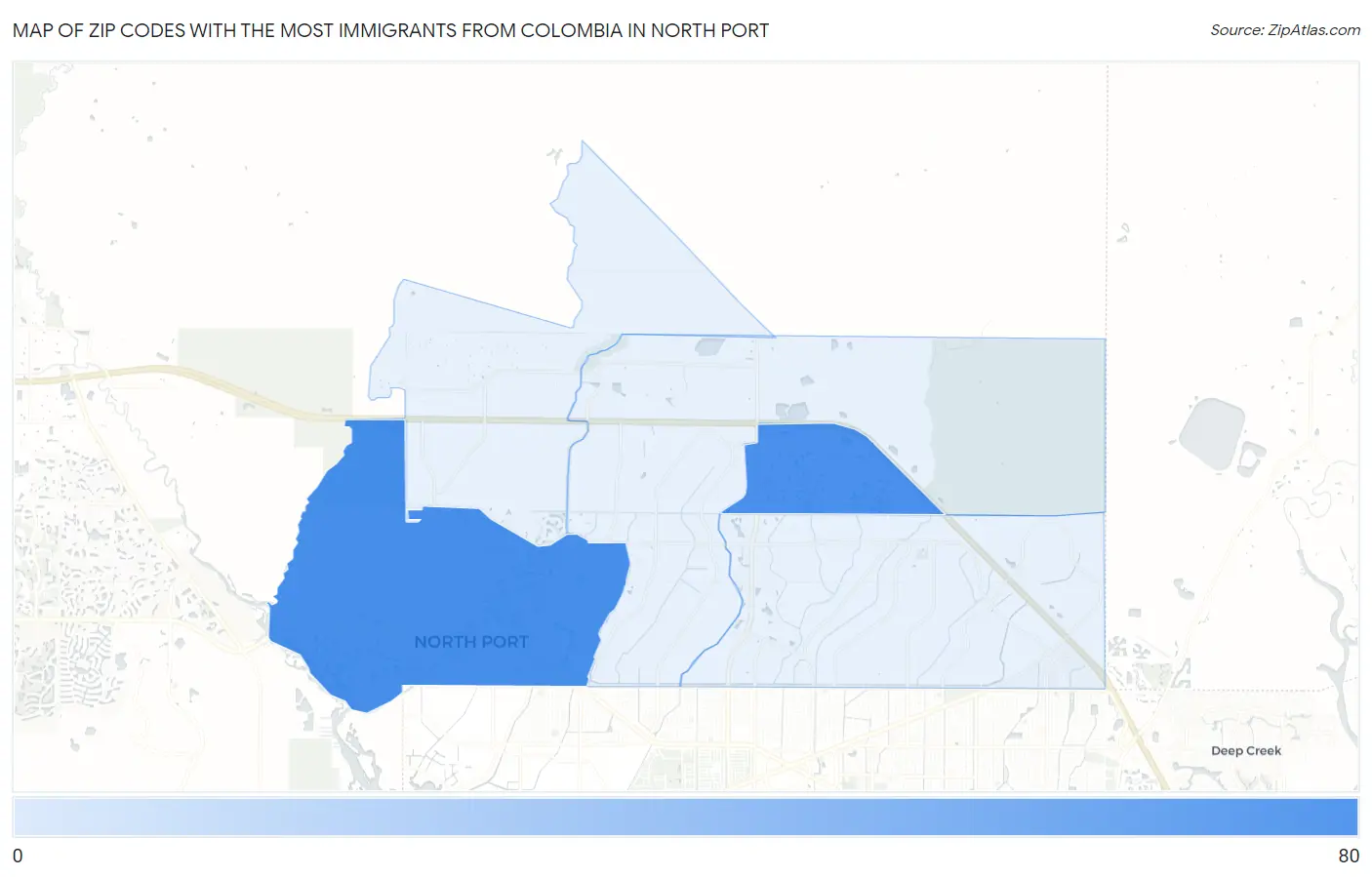 Zip Codes with the Most Immigrants from Colombia in North Port Map