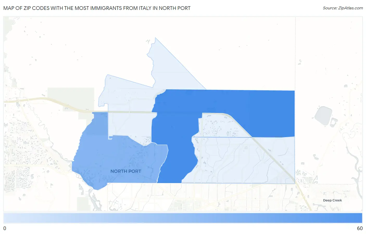 Zip Codes with the Most Immigrants from Italy in North Port Map