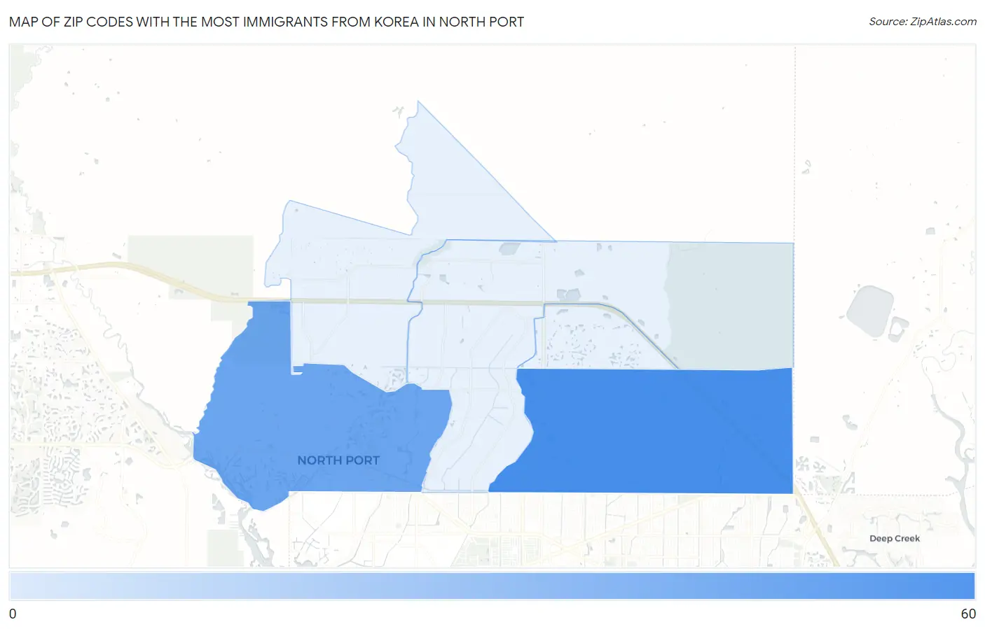 Zip Codes with the Most Immigrants from Korea in North Port Map
