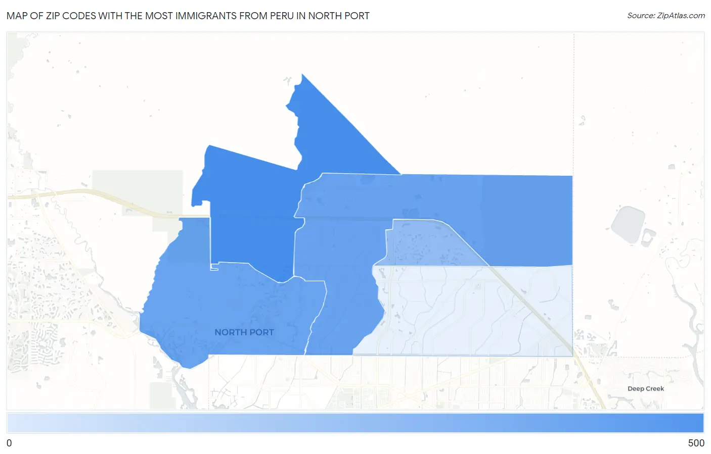 Zip Codes with the Most Immigrants from Peru in North Port Map