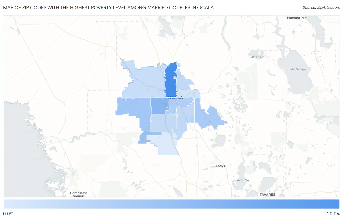 Zip Codes with the Highest Poverty Level Among Married Couples in Ocala Map