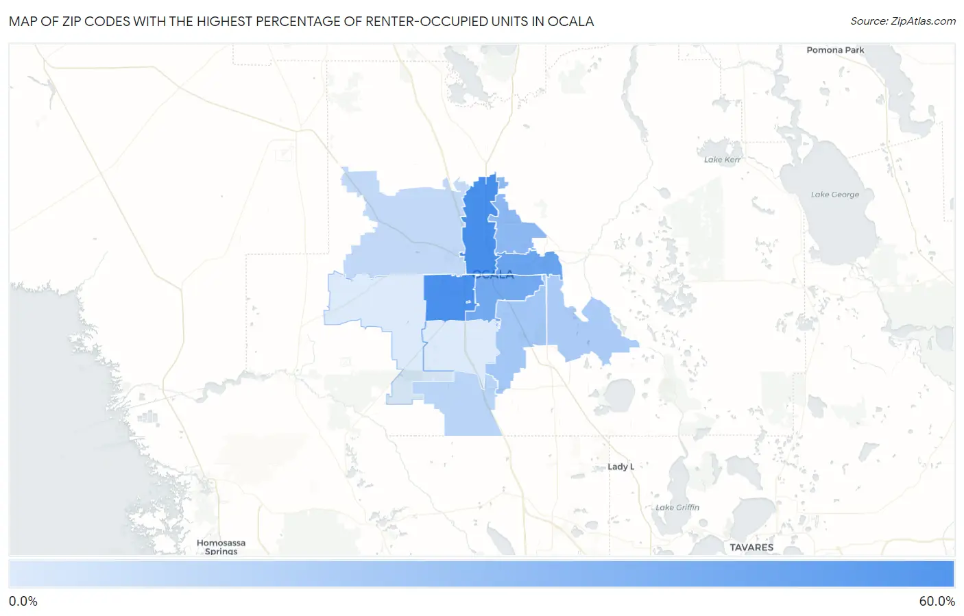 Zip Codes with the Highest Percentage of Renter-Occupied Units in Ocala Map
