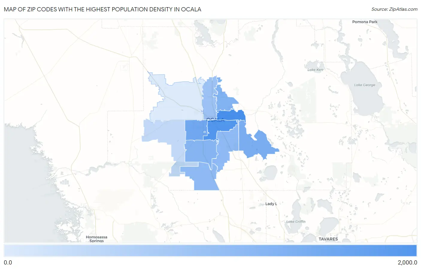 Zip Codes with the Highest Population Density in Ocala Map