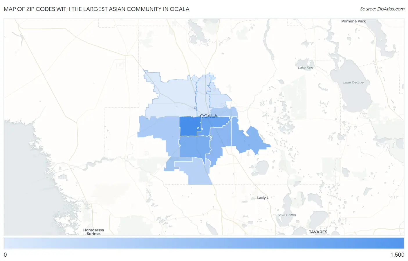 Zip Codes with the Largest Asian Community in Ocala Map