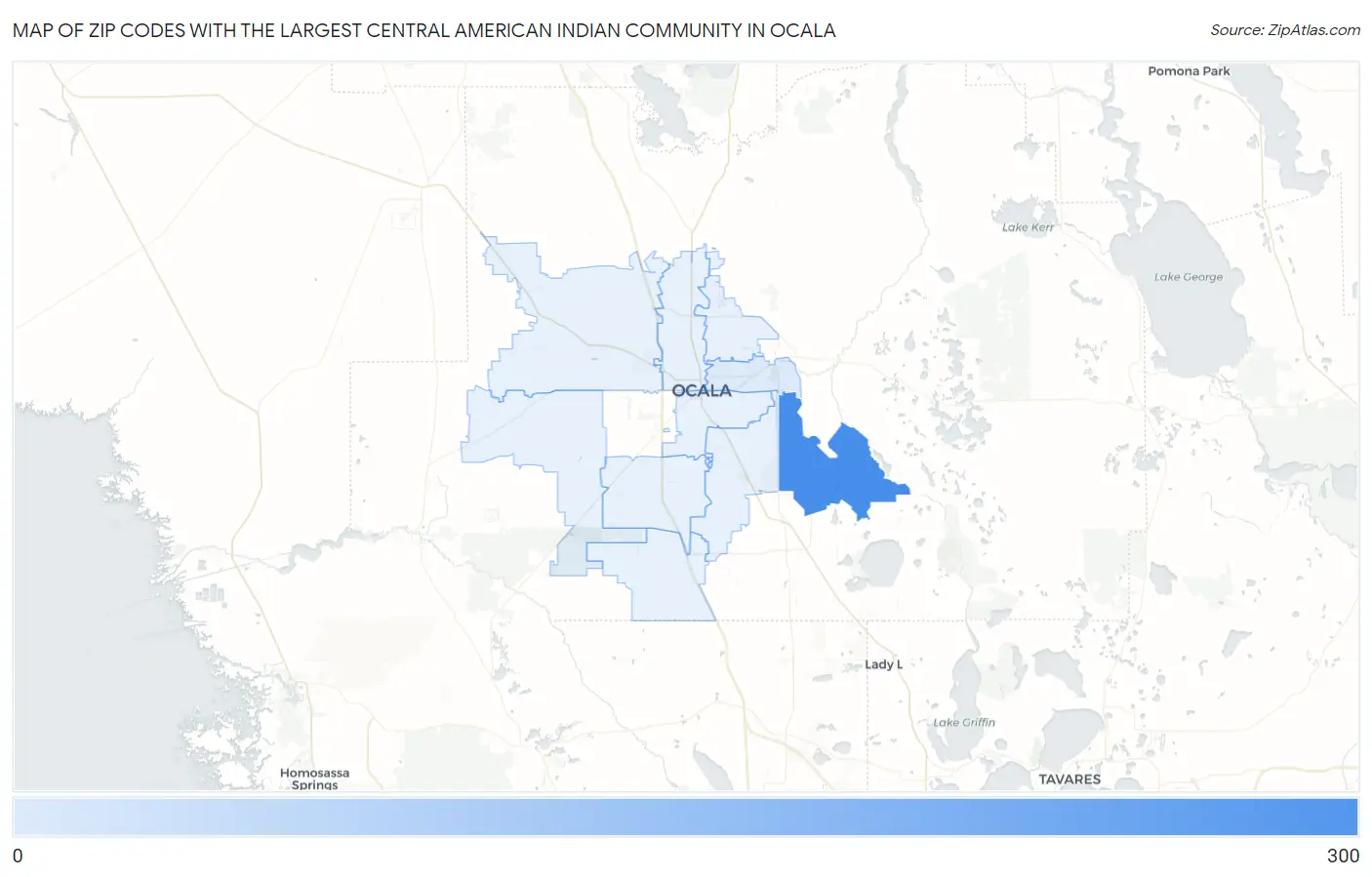 Zip Codes with the Largest Central American Indian Community in Ocala Map