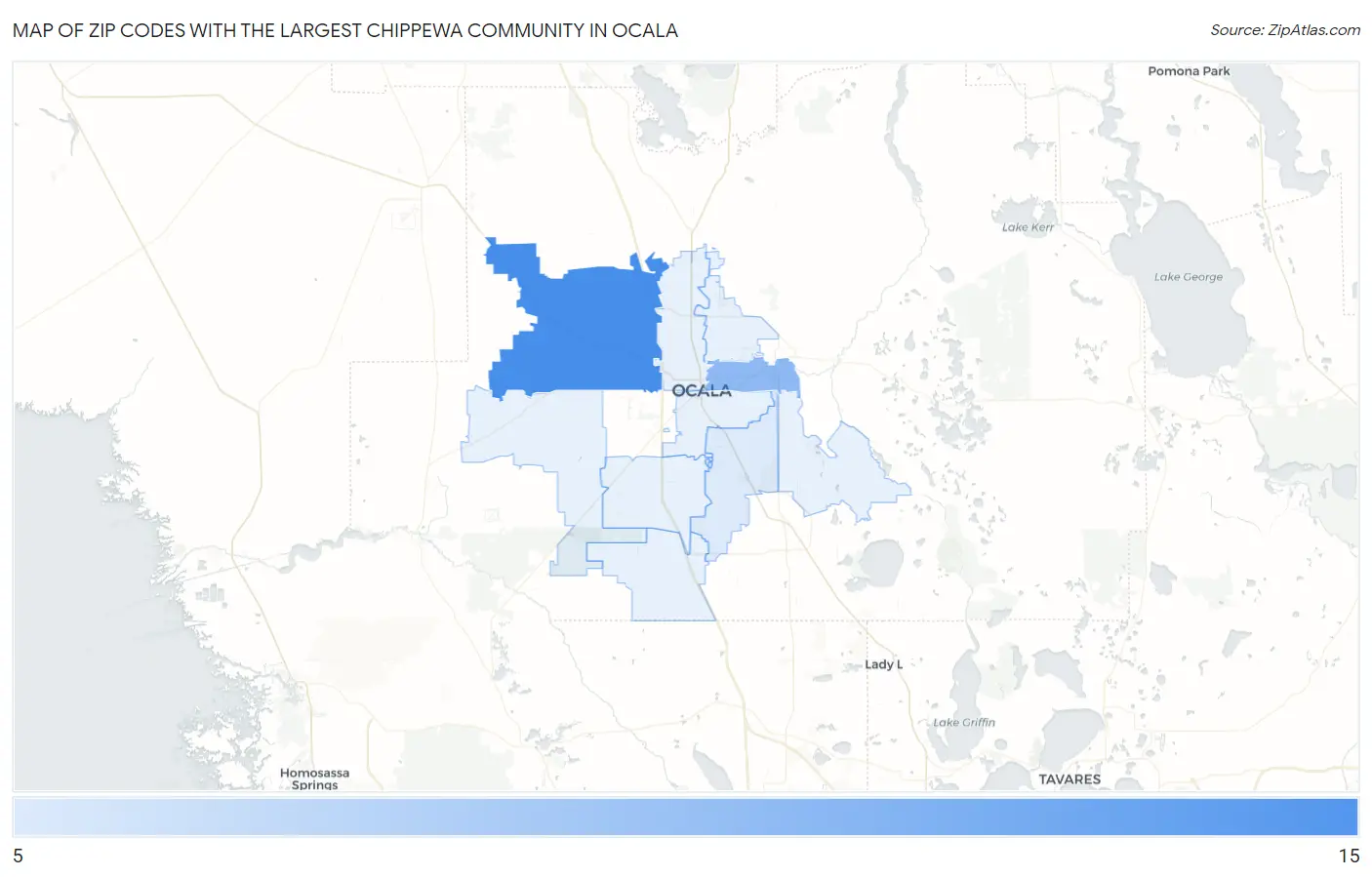 Zip Codes with the Largest Chippewa Community in Ocala Map