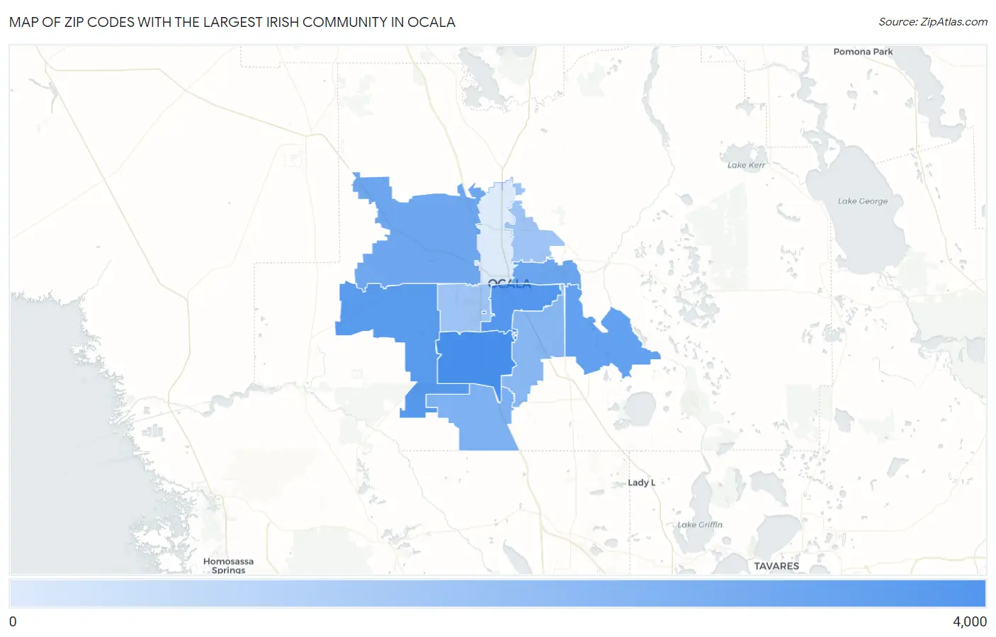 Zip Codes with the Largest Irish Community in Ocala Map