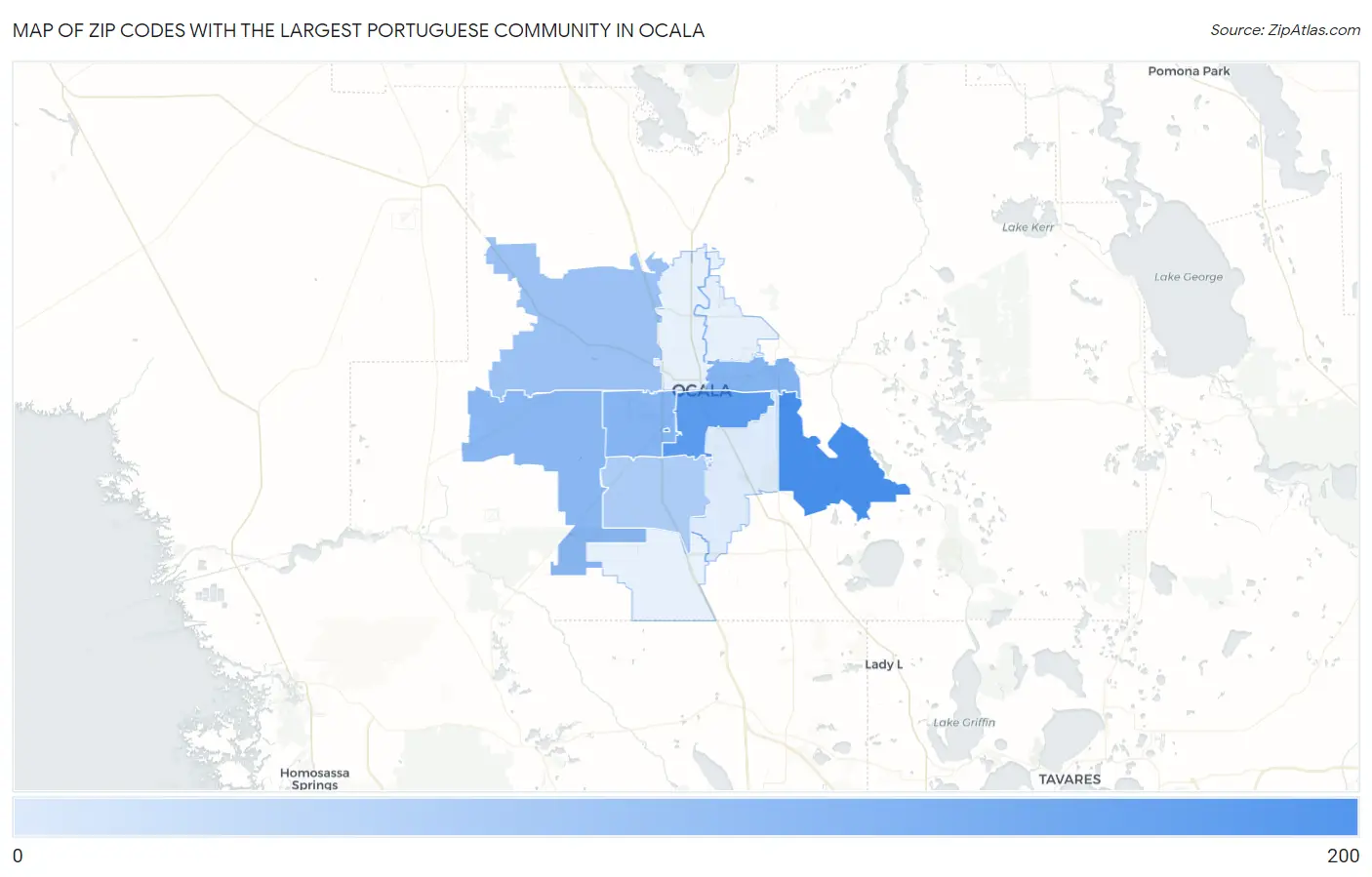 Zip Codes with the Largest Portuguese Community in Ocala Map