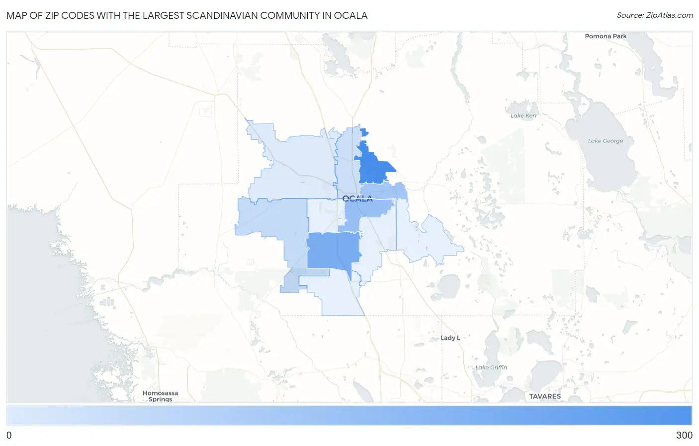 Zip Codes with the Largest Scandinavian Community in Ocala Map
