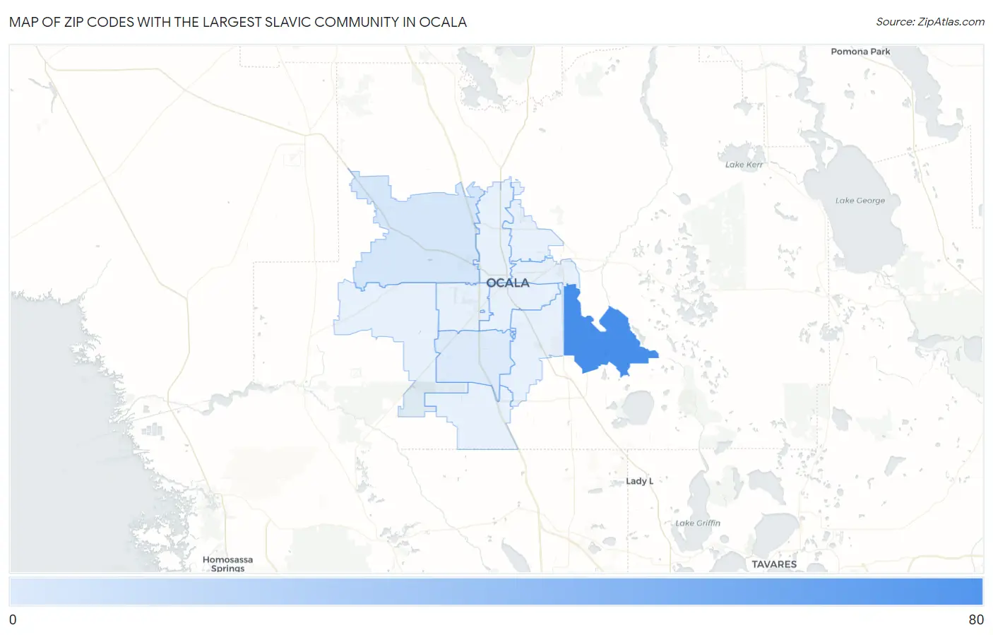 Zip Codes with the Largest Slavic Community in Ocala Map