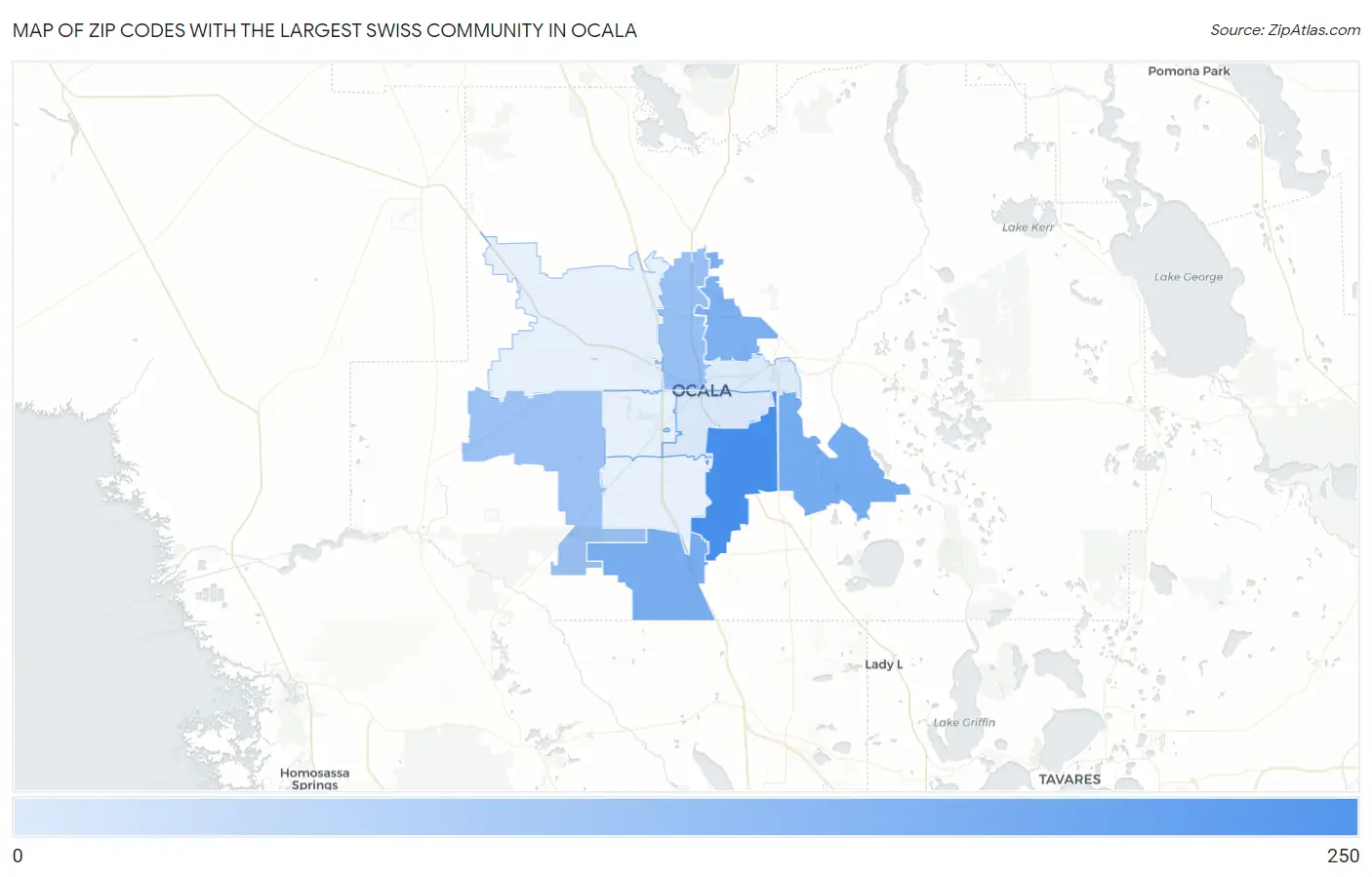 Zip Codes with the Largest Swiss Community in Ocala Map