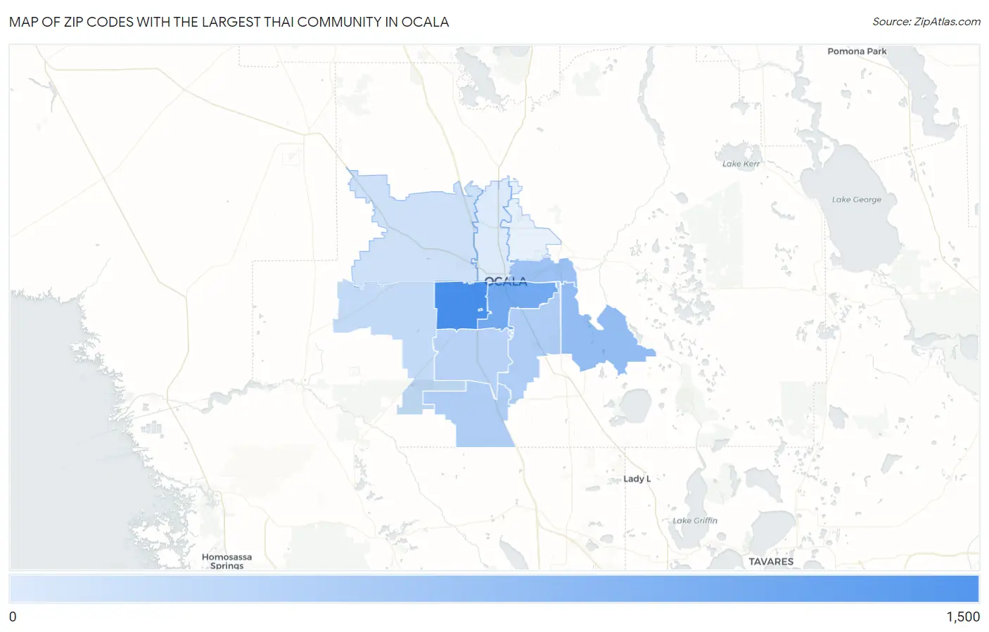 Zip Codes with the Largest Thai Community in Ocala Map