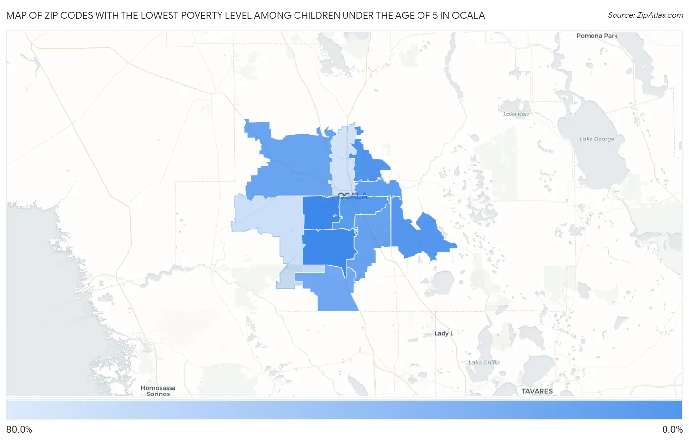 Zip Codes with the Lowest Poverty Level Among Children Under the Age of 5 in Ocala Map